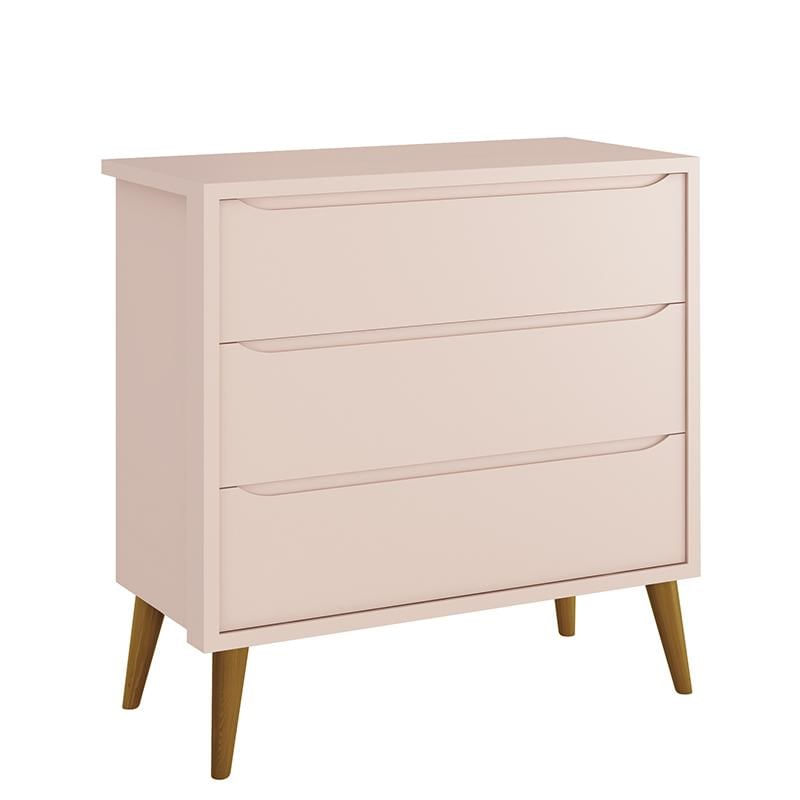 Cômoda Infantil 3 Gavetas Theo Retrô Rosa Fosco Com Pés Amadeirado - Reller Móveis