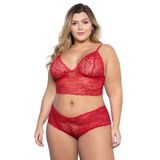 Conjunto Lingerie  Dolce Sedutti Cropped  Plus Size Sem Bojo Vermelho Tamanho:46, Cor:preto,gênero:feminino