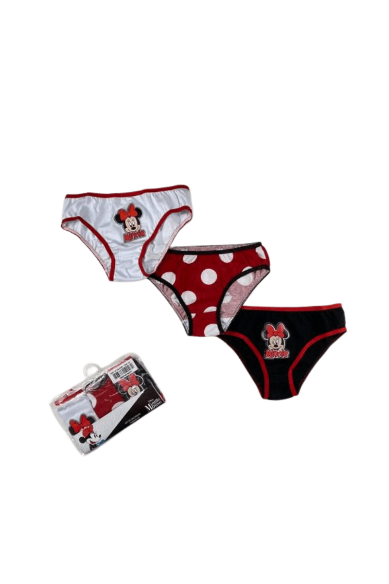 Kit Calcinhas Infantis Minnie Branco Vermelho Preto