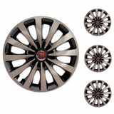 Jogo Calota Aro 13 Passat Cc Gold Elitte Dourado Preto + Emblema Resinado Fiat (palio Uno Punto Linea Strada Idea Siena Fiorino Doblo Mobi Bravo Argo