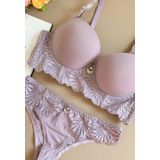 Conjunto Lingerie Liso Com Calcinha Rendada