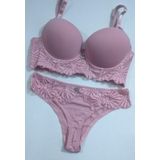 Conjunto Lingerie Liso Com Calcinha Rendada