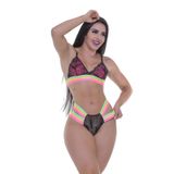 Conjunto Lingerie Sem Bojo Calcinha Sutiã Renda Neon Tiras Elástico