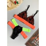 Conjunto Lingerie Sem Bojo Calcinha Sutiã Renda Neon Tiras Elástico