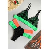 Conjunto Lingerie Sem Bojo Calcinha Sutiã Renda Neon Tiras Elástico