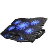 Topmate C5 10-15,6 Polegadas Gaming Laptop Cooler Cooling Pad, 5 Ventiladores Silenciosos E Tela Lcd, Ajuste De 5 Alturas, Porta Usb E Luz Led Azul