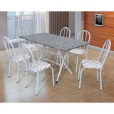 Conjunto de Mesa com 6 Cadeiras Bruna 005 Branco e Estampa Capitonê