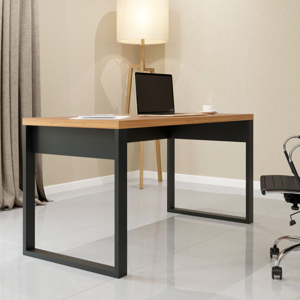 Mesa Para Escritório 135x68 Cm Em Mdf F20 Freijó/preto Fosco Pradel Dalla Costa Dalla Costa