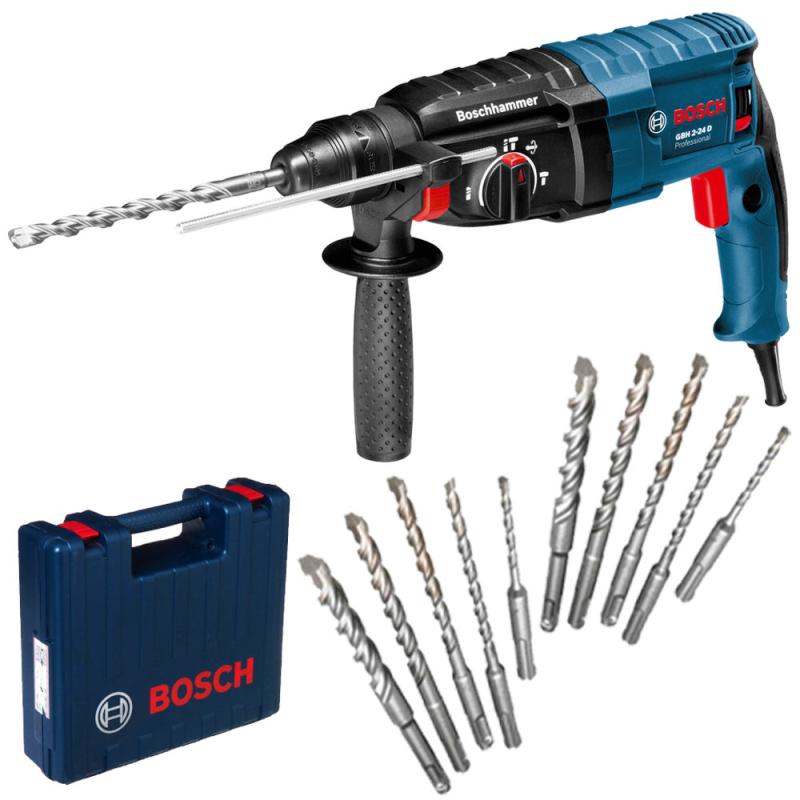 Martelete Rompedor Gbh2-24d Sds-plus Profissional 820w Bosch + Kit 10 Brocas Sds-plus