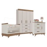 Quarto Infantil Maya Off White Carvalho Roupeiro Cômoda Berço