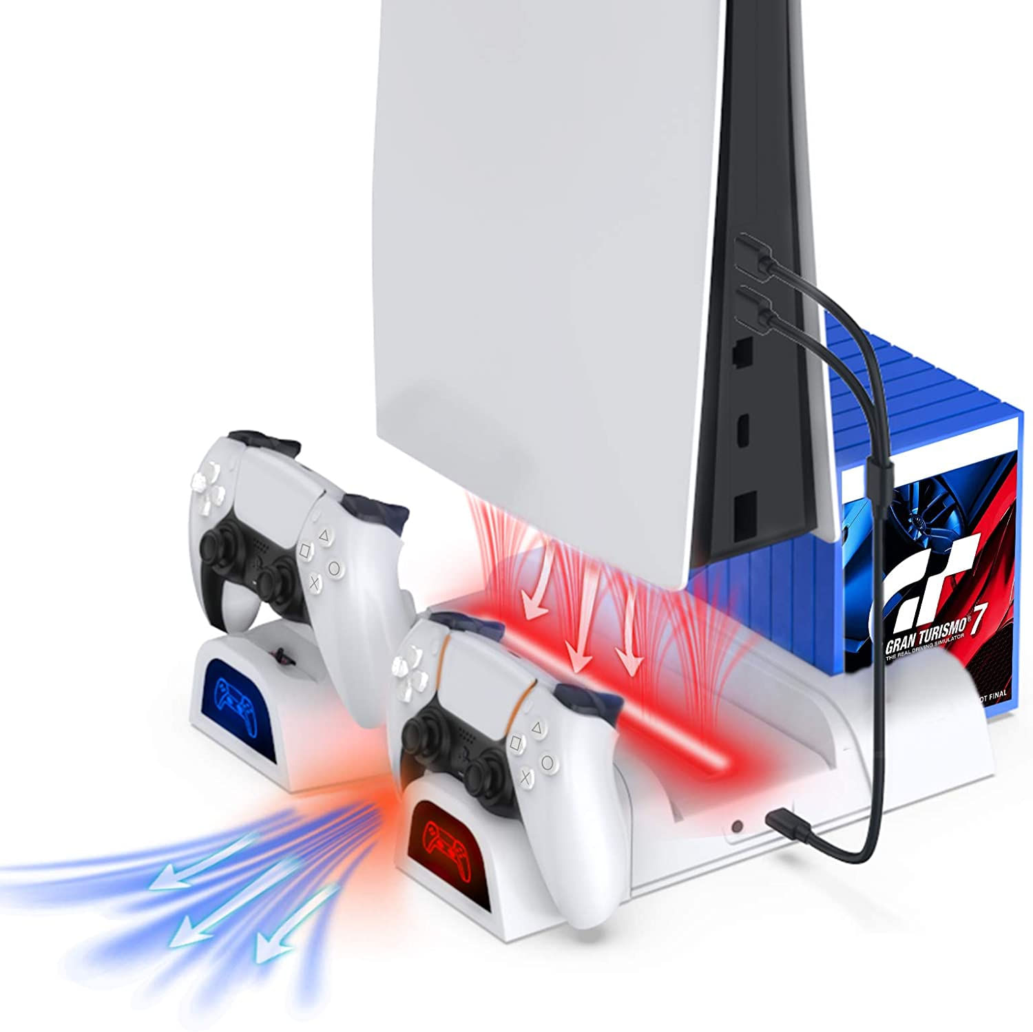 Nexigo Ps5 Stand Com Ventiladores De Refrigeração De Iluminação Led E Estação Carregador De Controlador Duplo Para Console Playstation 5, Suporte Mul