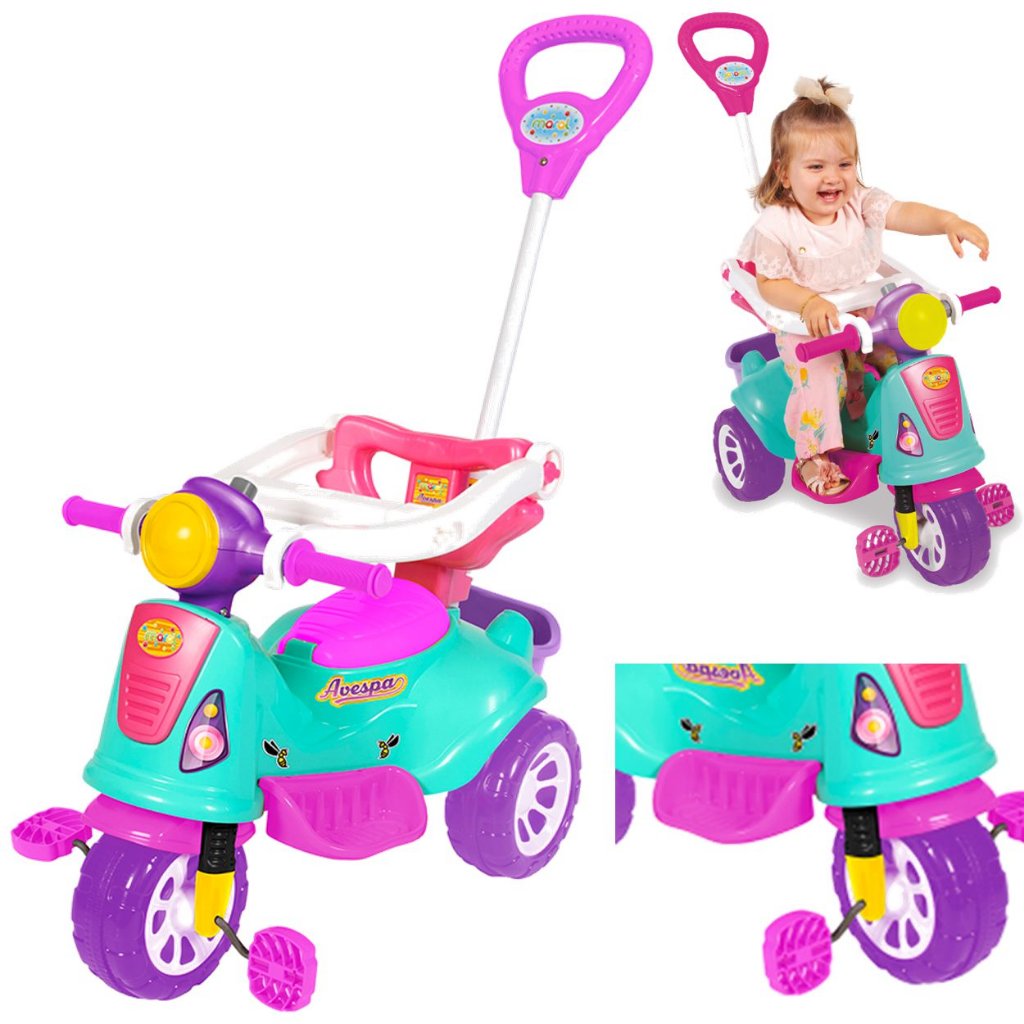 Triciclo Motoca Infantil Velotrol Com Apoio Para os Pés, Empurrador,  Protetor, e Pedal Para Menino e Menina - Certificado Inmetro