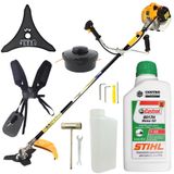Roçadeira Profissional Vulcan Vr520h Á Gasolina 2t 52cc Ideal Para Manutenção De Rodovias + Óleo 2 Tempos Castrol Stihl 500ml Lubrificante De Motor