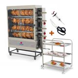 Assador De Frango Gás 4 Espetos Tubular Pr-623 + Tesoura + Carrinho Inox + Injetor De Temperos