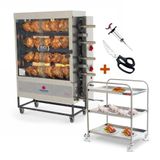 Assador De Frango Gás 4 Espetos Infra Pr-621 + Tesoura + Carrinho Inox + Injetor De Temperos