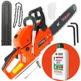 Motosserra Á Gasolina Vulcan Vsl550 2t 55cc 3hp Corrente 3/8 X 1,5mm E Sabre Ponta Rolante 18&quot; + Óleo Castrol Sthil 500ml Trabalhos Intensivos
