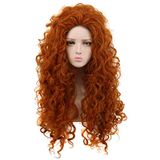 Yuehong Long Curly Orange Wig Cosplay Peruca Vermelha Para Fantasia De Princesa De Halloween