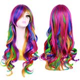 Beron Elegante Longo Ondulado Arco-íris Peruca Curly Fantasia Peruca Colorida Para Mulheres E Meninas Fantasia De Anime Halloween Cosplay T