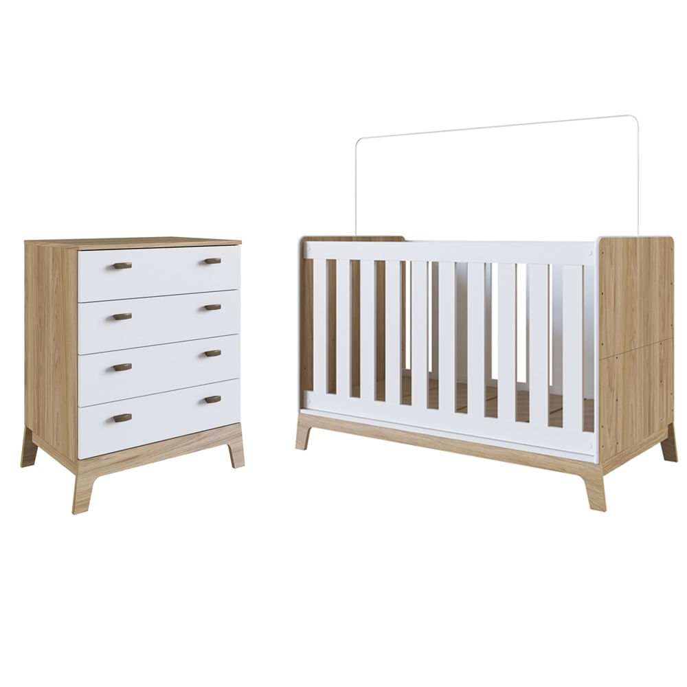 Berço 3 Em 1 Certificado Inmetro E Cômoda 4 Gavetas Favo De Mel 030 Itapuã/branco - Completa Móveis