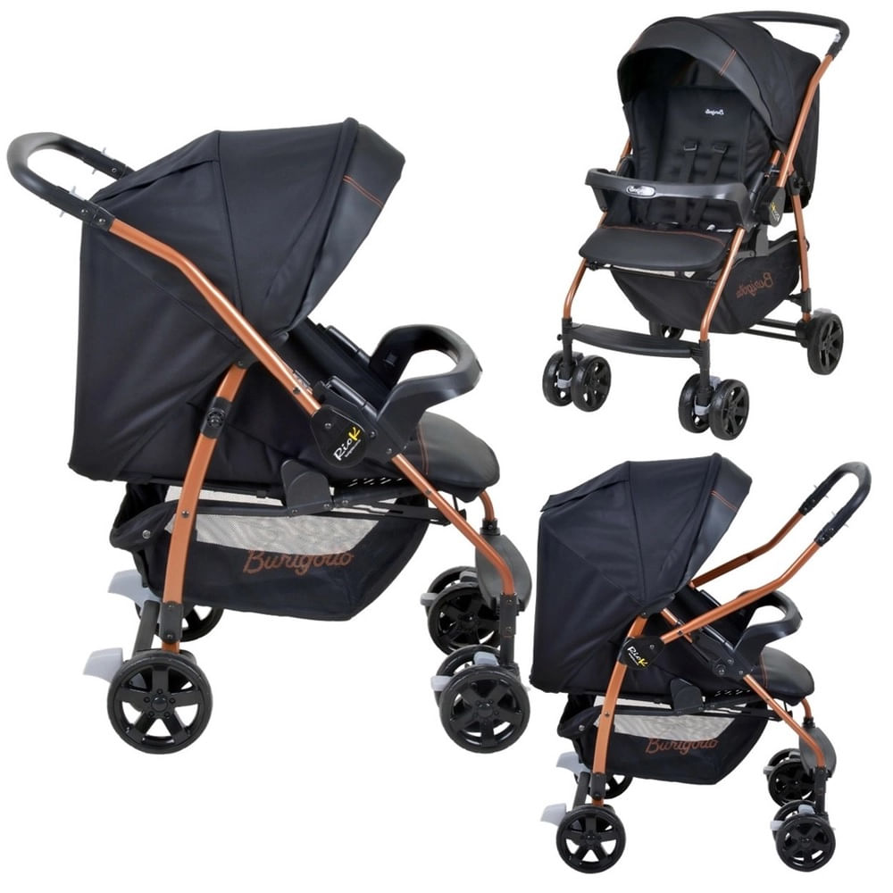 Carrinho De Bebê Passeio Rio K Preto E Cobre Com Bebê Conforto Travel System Super Luxo