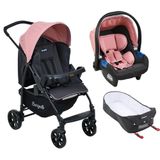 Carrinho De Bebê Travel System Burigotto Ecco Cinza E Rosa + Ninho