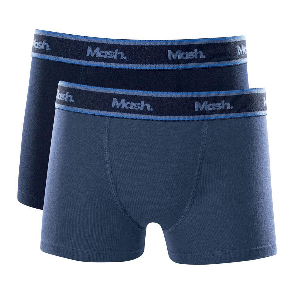 Kit 2 Peças Cueca Boxer Algodão Mash Infantil Elástico Azul Marinho M