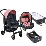 Carrinho De Bebê Travel System Burigotto Ecco Cinza E Rosa + Base + Ninho