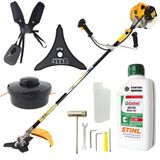 Roçadeira Profissional Lateral Vulcan Vr520h Á Gasolina 2 Tempos 52cc + Óleo 2 Tempos Castrol Stihl 500ml Para Melhor Desempenho E Manutenção Do Moto