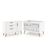 Jogo De Quarto Infantil Retrô Cômoda Com Porta E Berço Branco Soft/eco Wood - Matic Móveis