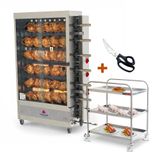 Assador De Frango Gás 6 Espetos Infra Pr-631 Progás + Tesoura Tramontina + Carrinho Inox Imeca