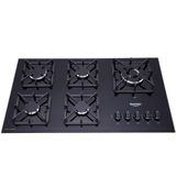 Cooktop A Gás 5 Bocas Preto Com Mesa De Vidro E Tripla Chama Dako Diplomata Bivolt