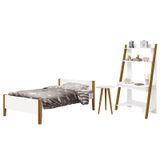 Jogo De Quarto Infantil Simba Estante Escrivaninha, Cama E Mesa De Canto Theo Branco Fosco Com Pés Amadeirado - Reller Móveis