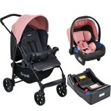 Carrinho De Bebê Travel System Burigotto Ecco Cinza E Rosa + Base