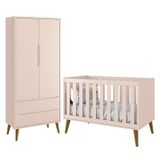 Jogo De Quarto Infantil Theo Retrô Guarda Roupa 2 Portas E Berço Rosa Com Pés Amadeirado - Reller Móveis