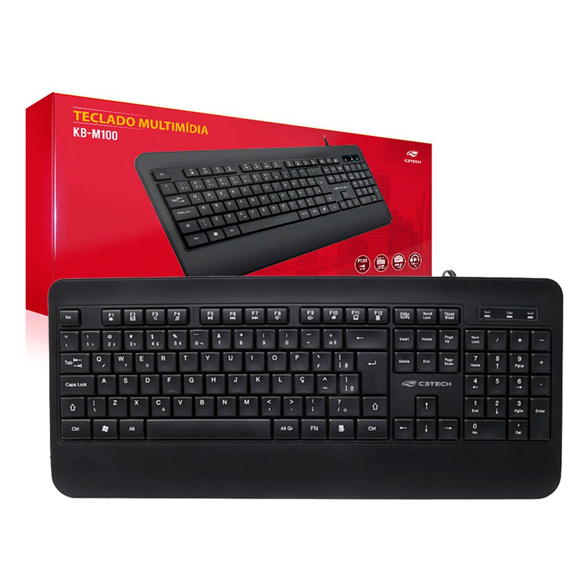 Teclado C3tech Kb-m100bk, Multimídia, Usb, Abnt2, Preto Menor preço em Teclado C3tech Kb-m100bk, Multimídia, Usb, Abnt2, Preto
