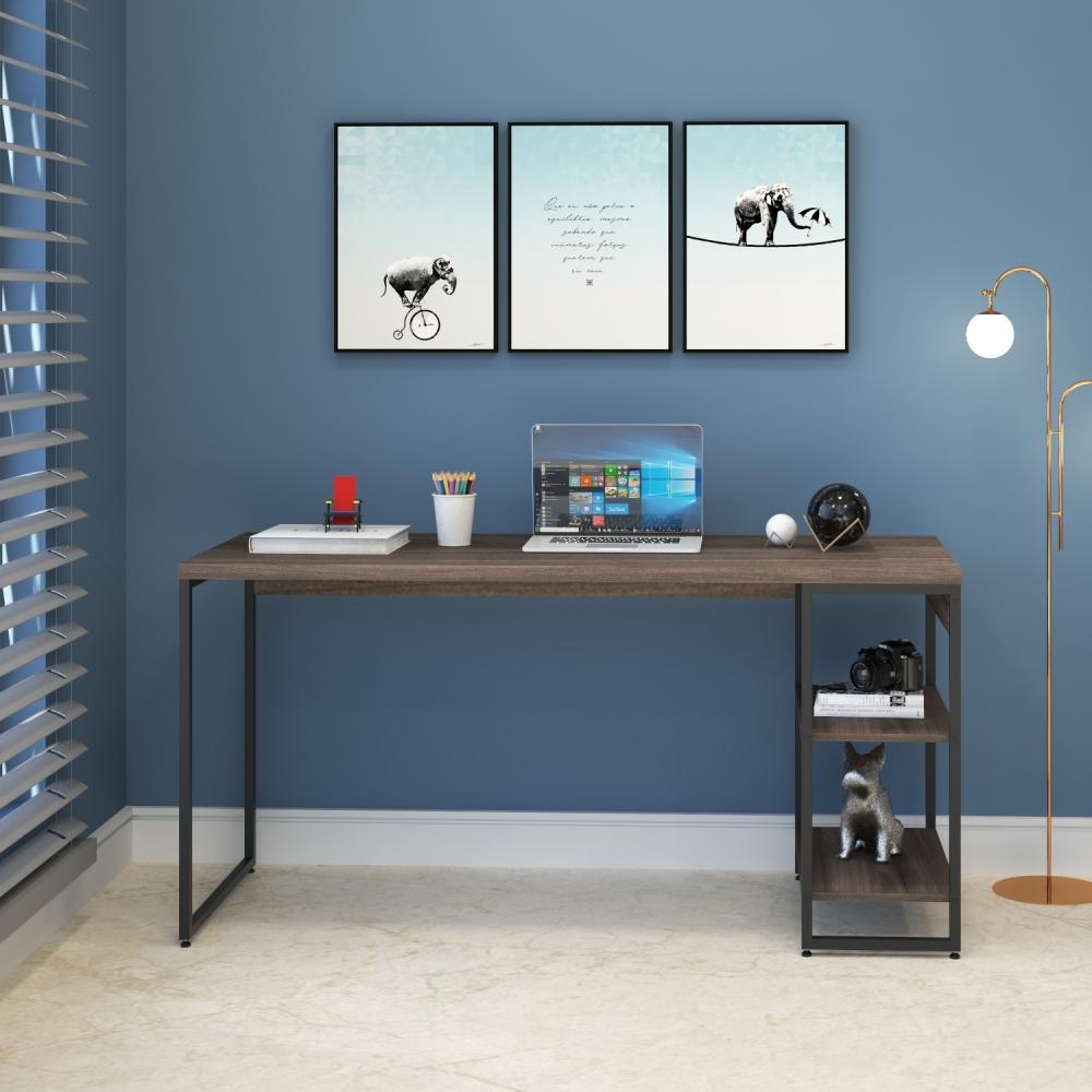 Mesa C/estante Baixa 150x64x75cm C/02 Prateleiras Nogal / Est.preta