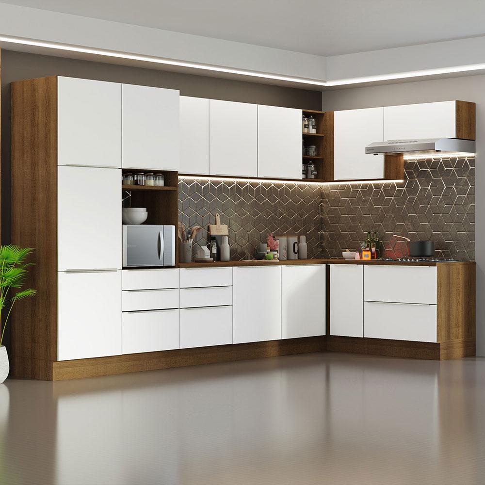 Armário De Cozinha Completa De Canto 546cm Rustic/branco Veludo Lux Madesa 05