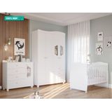 Quarto De Bebê Completo Com Berço Mini Cama Conforto, Cômoda 1 Porta E Guarda Roupa 4 Portas Riso Permobili Branco