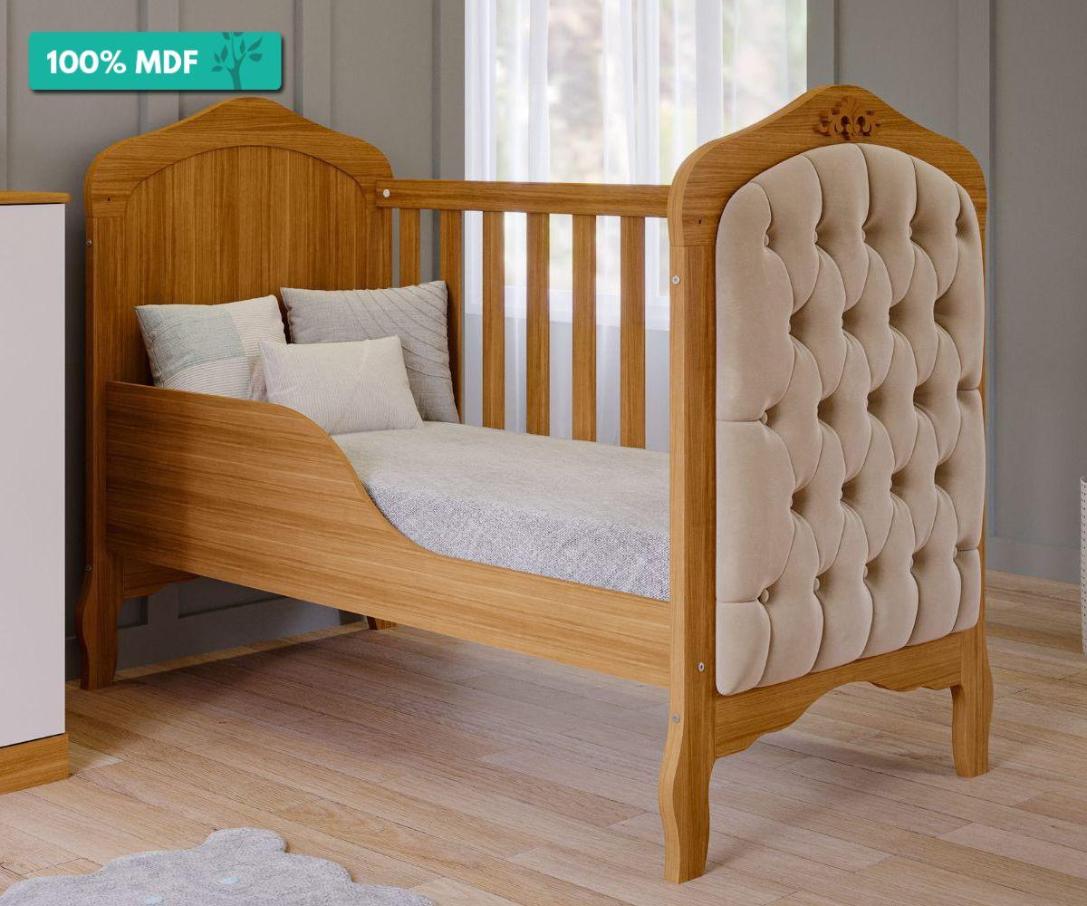 Berço Mini Cama 100 % Mdf Com Capitone Harmonia Permobili Nature/branco