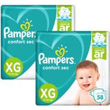Kit Fralda Pampers Confort Sec Nova Super Tamanho XG 116 Unidades