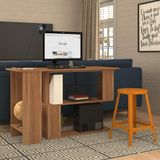 Mesa Escrivaninha Escritório Home Office Tampo Giratório Quarto 2 Prateleira Multiuso Marrom Madeira