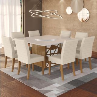 Conjunto Sala De Jantar Nápoles Tampo Vidro/MDF com 8 Cadeiras Luísa Smart  Plus Cel Móveis