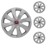 Jogo Calota Aro 13 Prime Silver Elitte Prata + Emblema Resinado Fiat (palio Uno Punto Linea Strada Idea Siena Fiorino Doblo Mobi Bravo Argo)