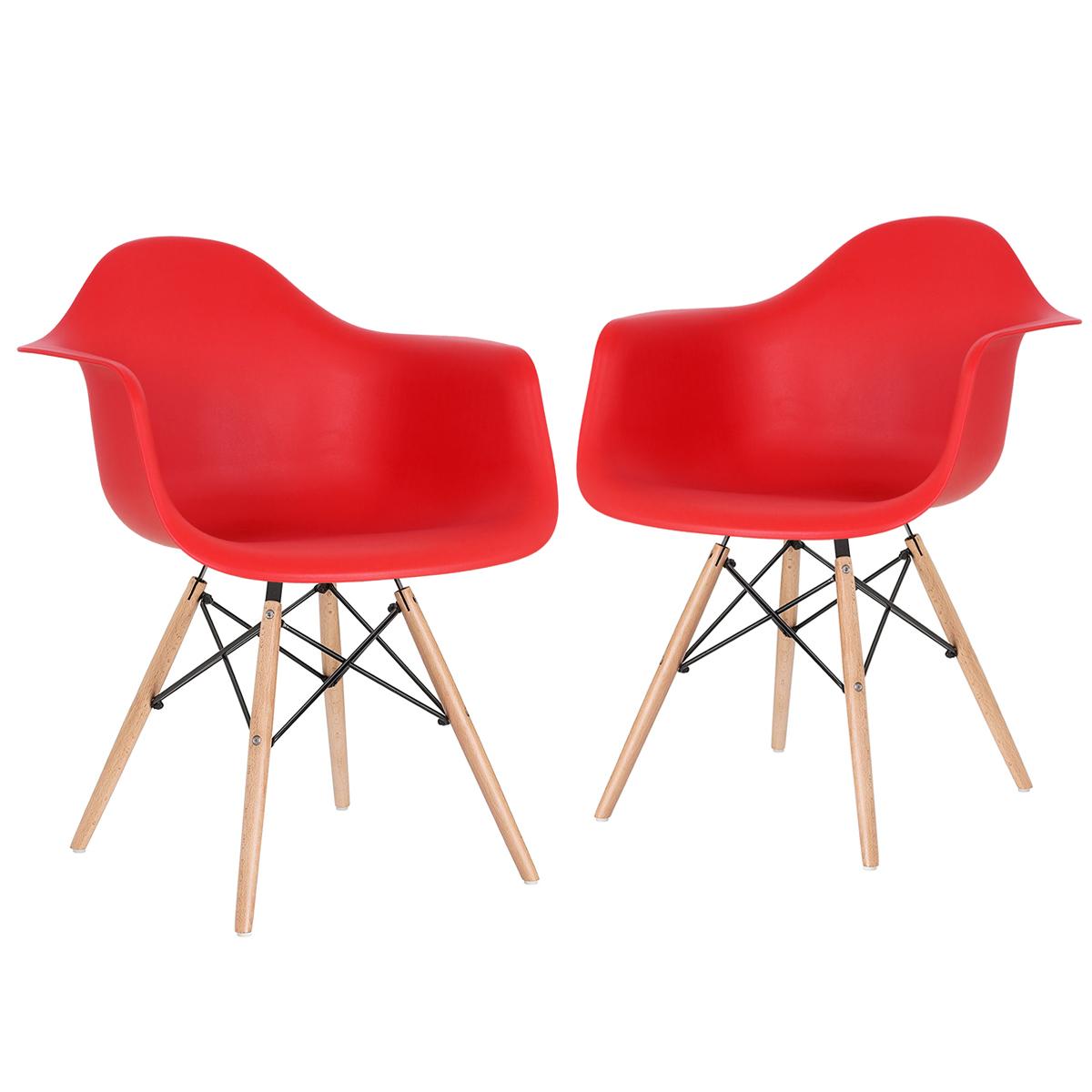 Kit - 2 X Cadeiras Charles Eames Eiffel Daw Com Braços - Base De Madeira Clara - Vermelho