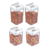 Pote Hermético Acrílico Quadrado 800 Ml E 600 Ml - Kit Com 04 Peças