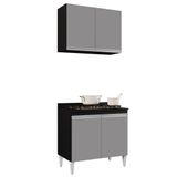 Armário Aéreo Califórnia E Balcão Para Cooktop Flórida Preto/cinza - Lumil