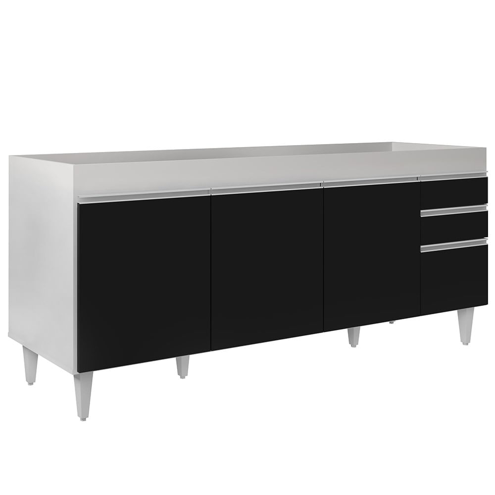 Balcão Gabinete Para Pia 180cm Sem Tampo Dallas Branco/preto - Lumil