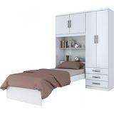 Guarda Roupa Cravo 4 Portas Com Cama Solteiro Embutida Branco