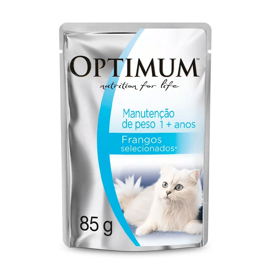 Ração Úmida Optimum Sachê 85g Sabor Frango Para Gatos Adultos Manutenção De Peso