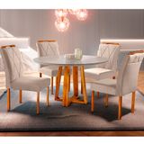 Conjunto Sala De Jantar Natalle 4 Lugares Mesa Redonda 1,2m E 4 Cadeiras Moveis Mix